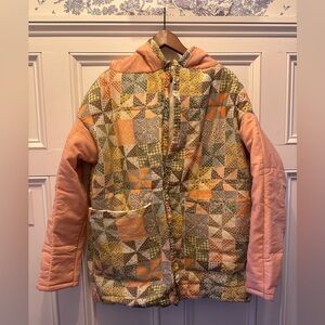 Handmade upcycled quilted hooded coat- L